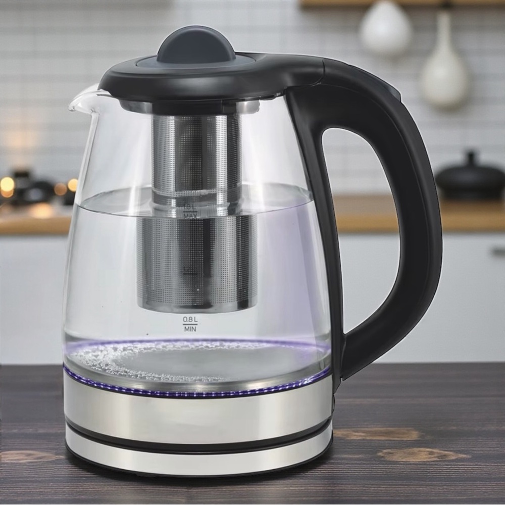 Electric Glass Kettle w/ Metal Tea Infuser Lights Up– 1.8L | New Open Box